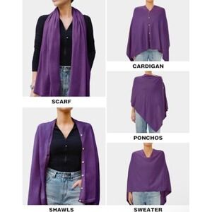 IMAN Purple Versatile Multi Scarf Shawl Stole Muffler Poncho Buttons Casual